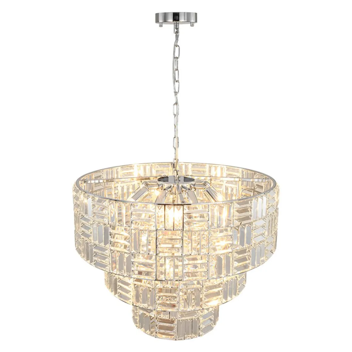 Glam Chrome Spark Cut Crystal Tiered Round Chandelier