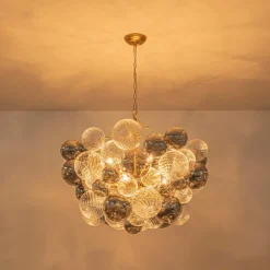 Glam Cluster Ribbed Smoked Glass Globe Bubble Chandelier