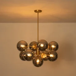 Glam Dark Pearl Smoked Glass Globe Bubble Sputnik Chandelier