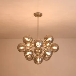 Glam Dark Pearl Sputnik Smoked Glass Bubble Chandelier Light Fixture