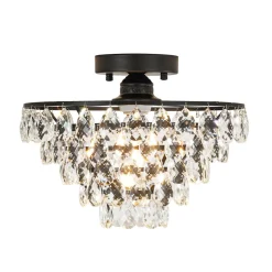 Glam Faceted Crystal Round Tiered Semi Flush Mount Light