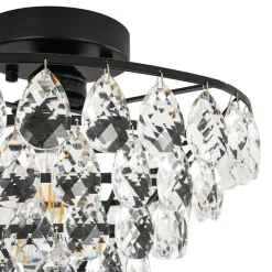 Glam Faceted Crystal Round Tiered Semi Flush Mount Light