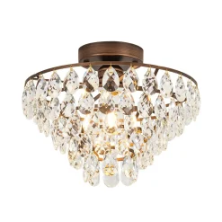 Glam Faceted Crystal Round Tiered Semi Flush Mount Light