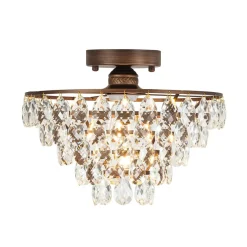 Glam Faceted Crystal Round Tiered Semi Flush Mount Light