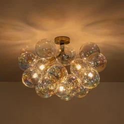 Glam Iridescent Glass Cluster Bubble Semi Flush Chandelier
