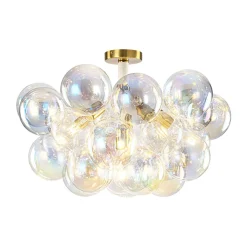 Glam Iridescent Glass Cluster Bubble Semi Flush Chandelier