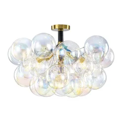 Glam Iridescent Glass Cluster Bubble Semi Flush Chandelier