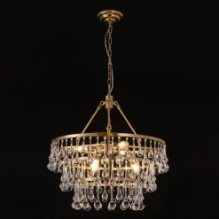 Glam Luxe Brass Tiered Crystal Raindrop Round Chandelier