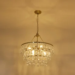 Glam Luxe Brass Tiered Crystal Raindrop Round Chandelier