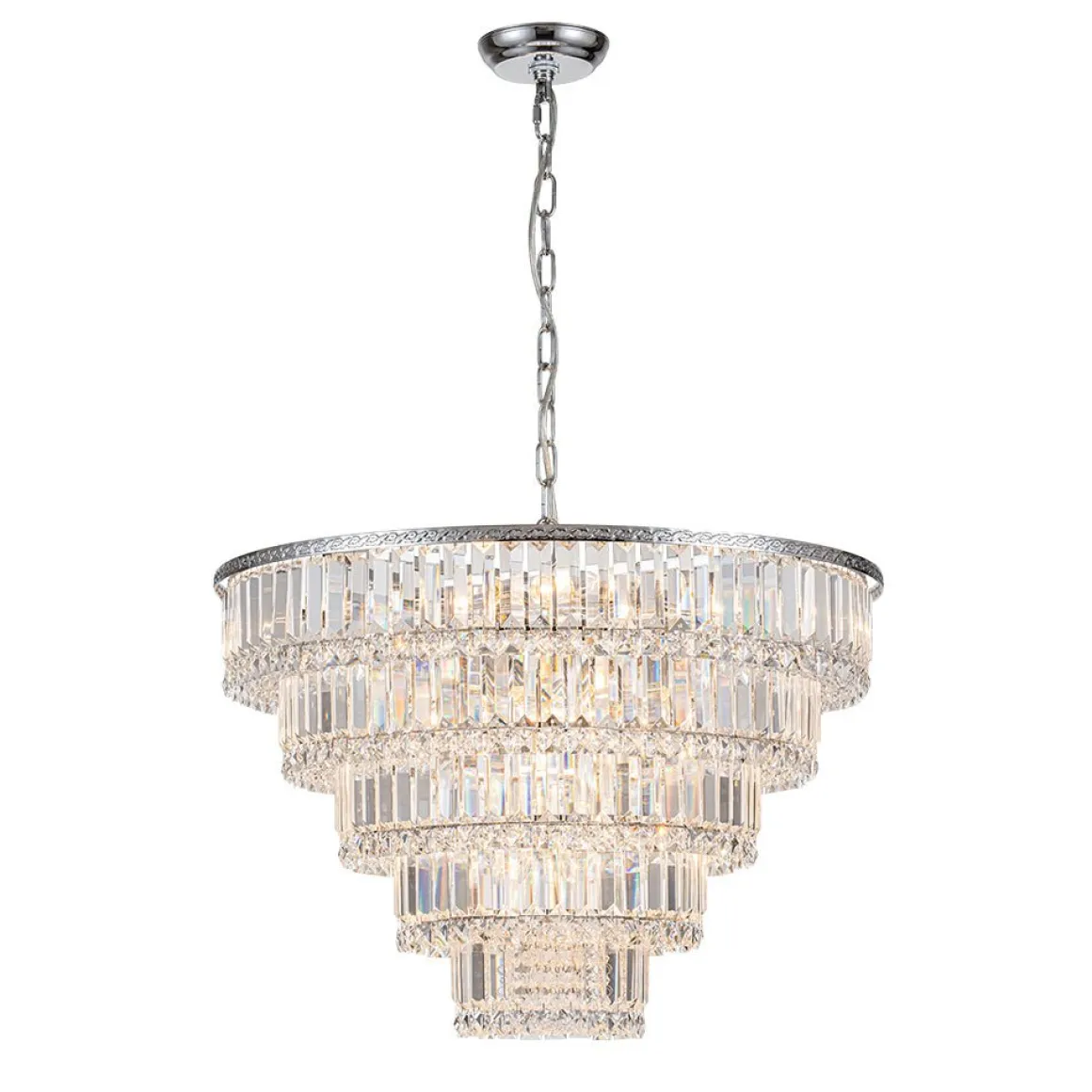 Glam Luxe Chrome 5-Tier Crystal Round Chandelier