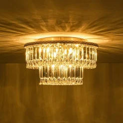 Glam Luxe 2-Tier Crystal Round Semi Flush Mount Light