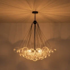 Glam Ribbed Glass Globe Textured Bubble Cluster Chandelier