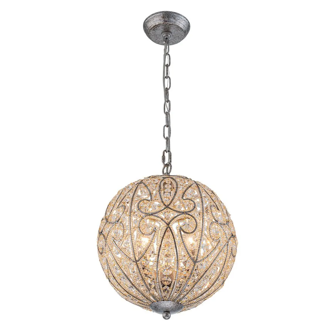 Glam Shabby Chic Crystal Globe Chandelier Distressed Silver