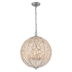 Glam Shabby Chic Crystal Globe Chandelier Distressed Silver