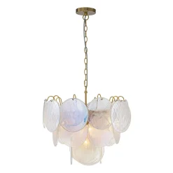 Glam White Iridescent Swirl Glass Round Tiered Chandelier