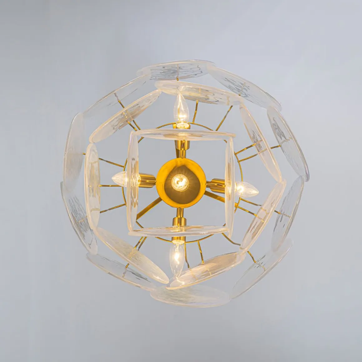 Glam White Iridescent Swirl Glass Round Tiered Chandelier