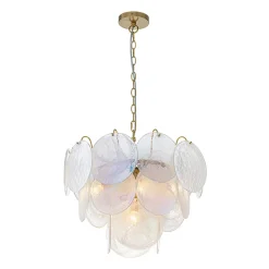 Glam White Iridescent Swirl Glass Round Tiered Chandelier
