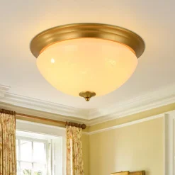 Gold Mid-Century Alabaster Glass Shade Flush Mount Light