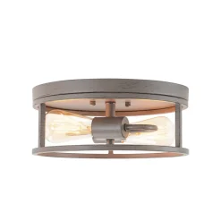 Grey Wood Grain Drum Cage Flush Mount Ceiling Light