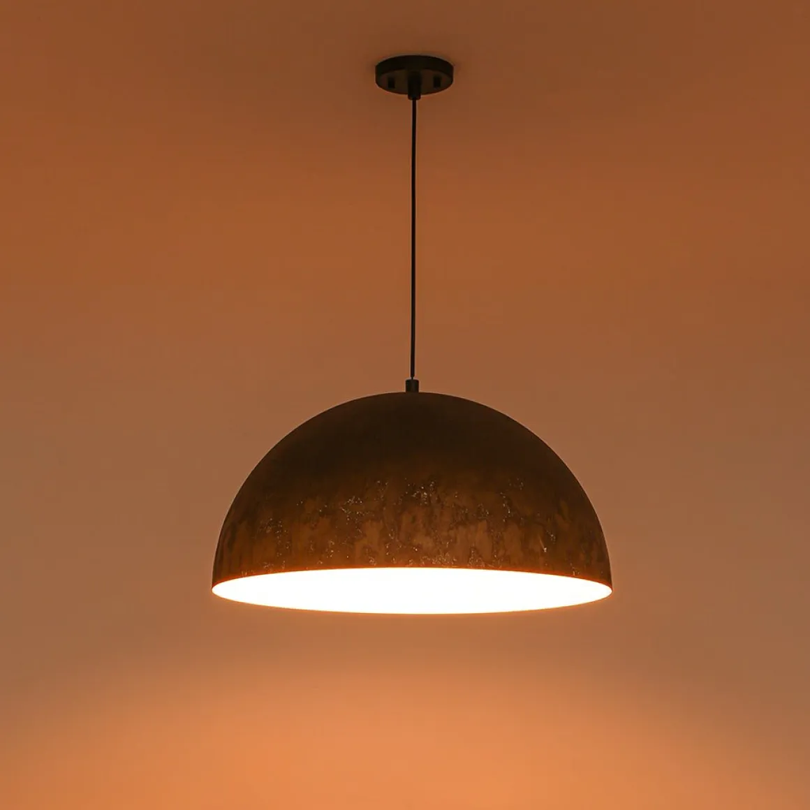 Hand-Applied Aged Bronze Patina Oversized Metal Dome Pendant
