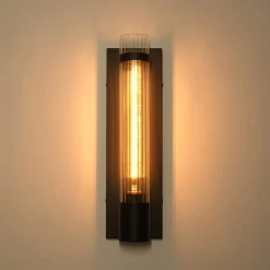 Industrial Black Reeded Glass Linear Tube Wall Light