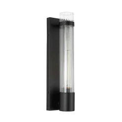 Industrial Black Reeded Glass Linear Tube Wall Light