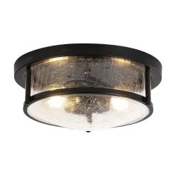 Industrial Black Round Crackled Glass Flush Mount Light