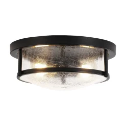 Industrial Black Round Crackled Glass Flush Mount Light