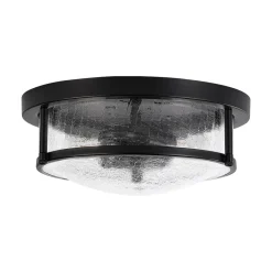 Industrial Black Round Crackled Glass Flush Mount Light