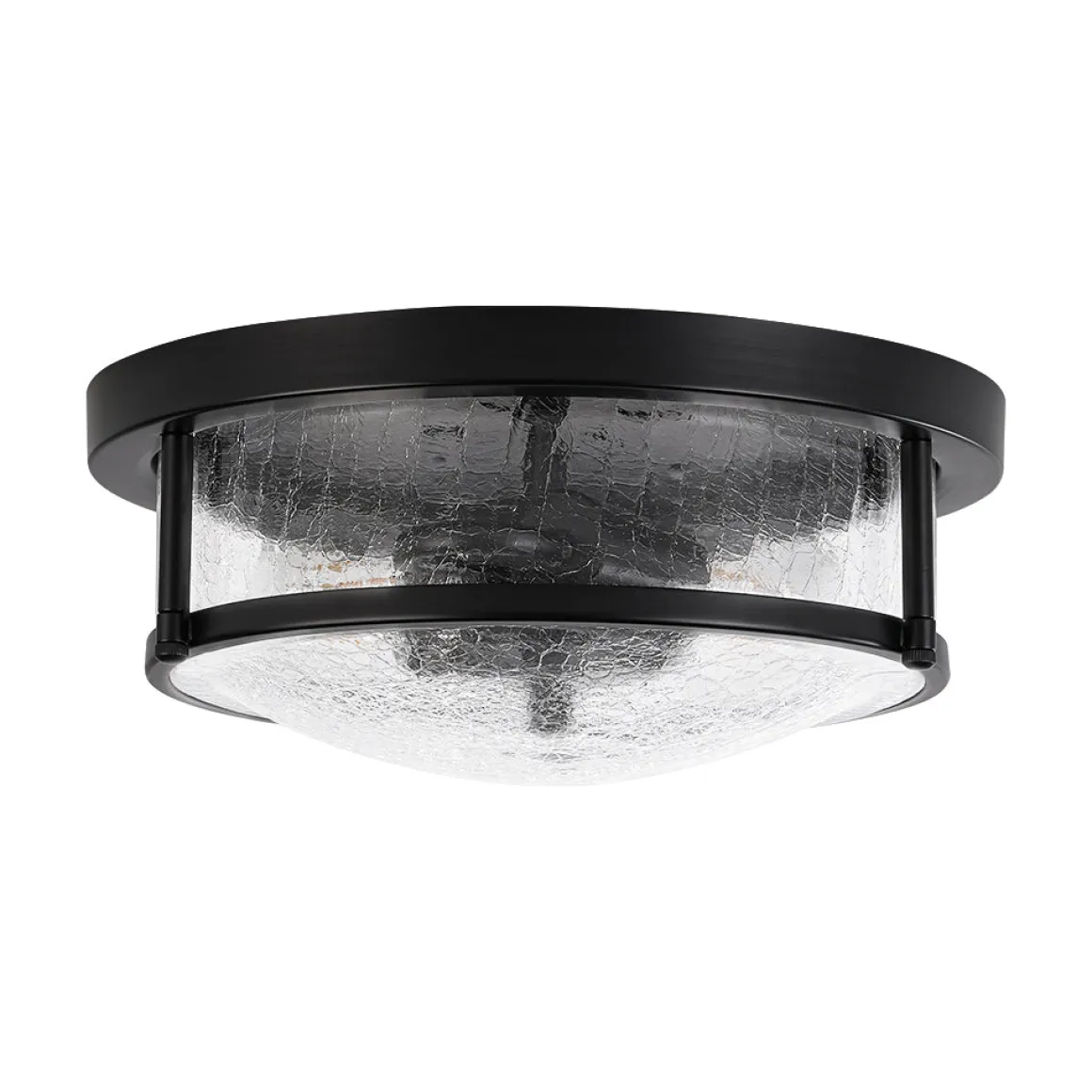 Industrial Black Round Crackled Glass Flush Mount Light