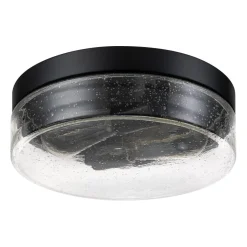 Industrial Black Round Seeded Glass Flush Mount Light