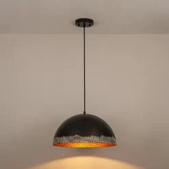 Industrial Dark Rusty Hammered Metal Dome Pendant
