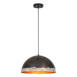 Industrial Dark Rusty Hammered Metal Dome Pendant