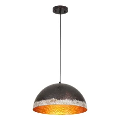 Industrial Dark Rusty Hammered Metal Dome Pendant