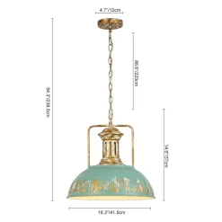 Industrial Farmhouse Distressed Teal Gold Metal Dome Pendant