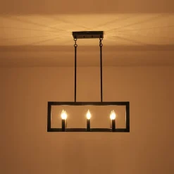 Industrial 6-Light Candle Style Black Rectangular Island Chandelier