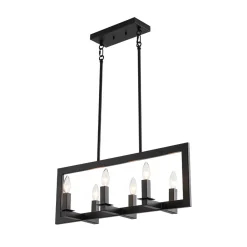Industrial 6-Light Candle Style Black Rectangular Island Chandelier