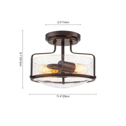 Industrial Round Seeded Glass Semi Flush Mount Light