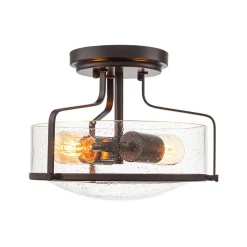 Industrial Round Seeded Glass Semi Flush Mount Light
