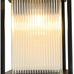 IP23 Black Ribbed Glass Square Outdoor Wall Lantern