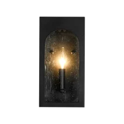 IP23 Black Seeded Glass Square Box Outdoor Wall Lantern
