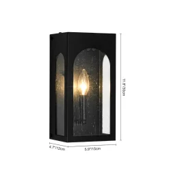 IP23 Black Seeded Glass Square Box Outdoor Wall Lantern