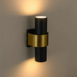 IP54 2-Light Black Brass Tube LED Outdoor Wall Lamp