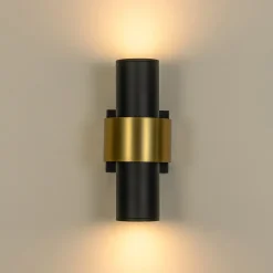 IP54 2-Light Black Brass Tube LED Outdoor Wall Lamp