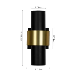 IP54 2-Light Black Brass Tube LED Outdoor Wall Lamp