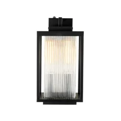 IP23 1-Light Black Ribbed Glass Outdoor Wall Lantern