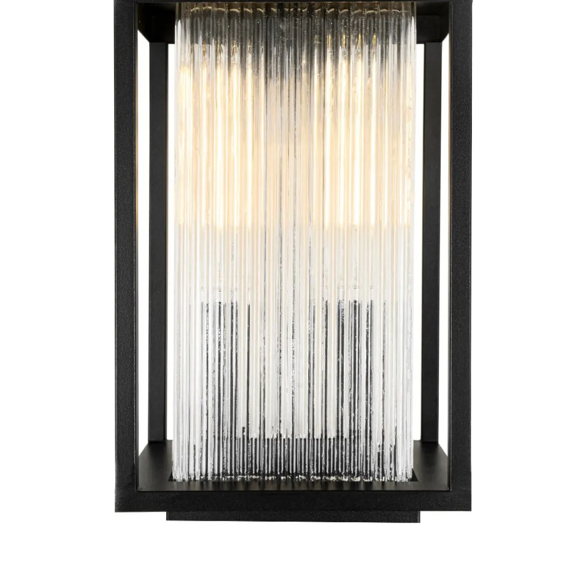 IP23 1-Light Black Ribbed Glass Outdoor Wall Lantern