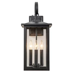 IP23 Matte Black Farmhouse 3-Light Lantern Outdoor Wall Light