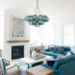 Lake House Cluster Blue Glass Globe Bubble Chandelier