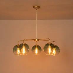 Lake House Green Glass Globe 5-Light Round Sputnik Chandelier